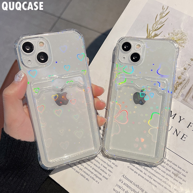 Holo Heart Storage Clear iPhone Case