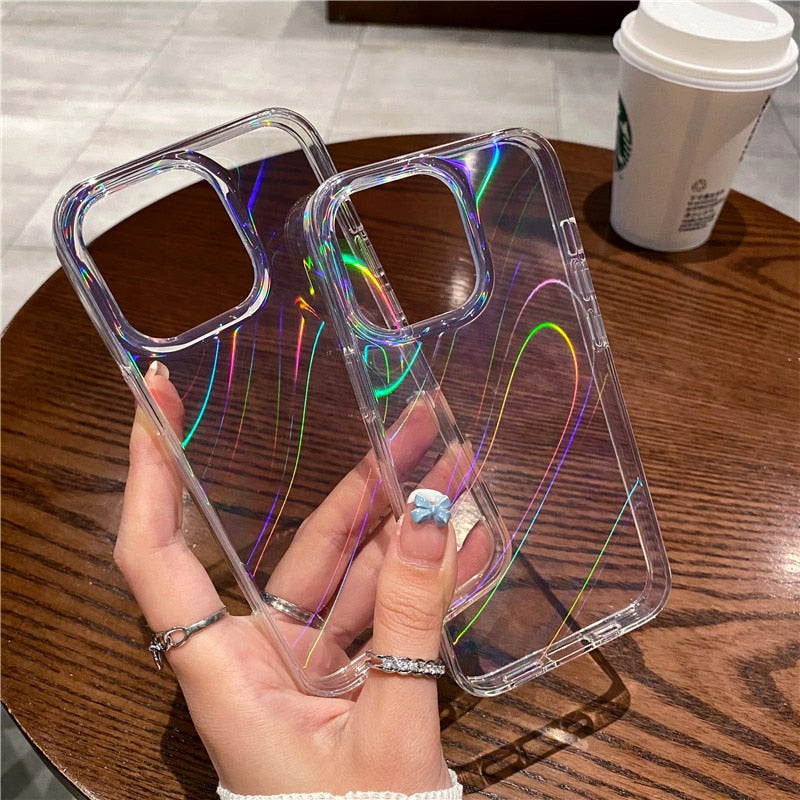 Holographic Aurora Transparent Hard iPhone Case